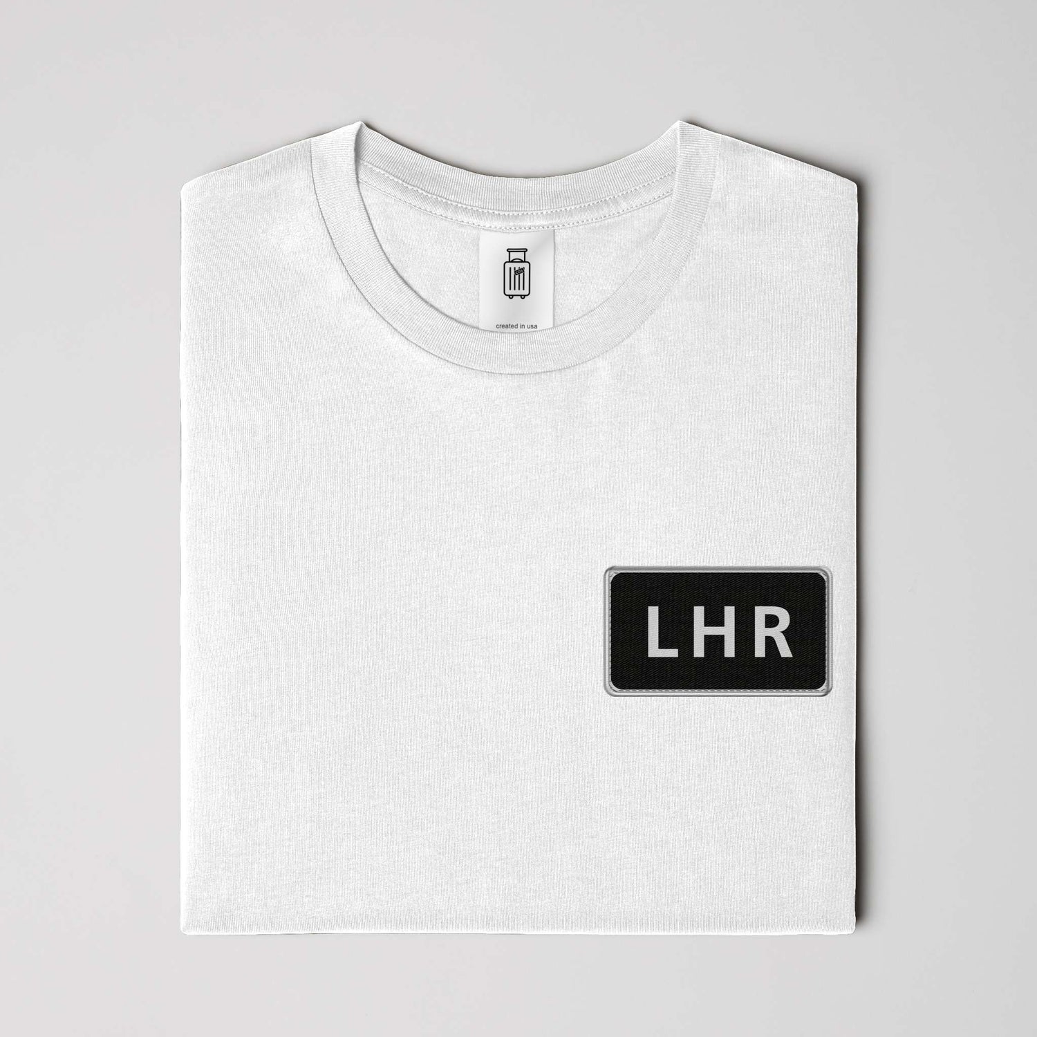 LHR London Heathrow shirt with logo on a white shirt
