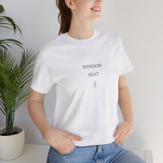 Woman wearing the Window Seat Bella+Canvas 3001 tee in Solid White Blend
