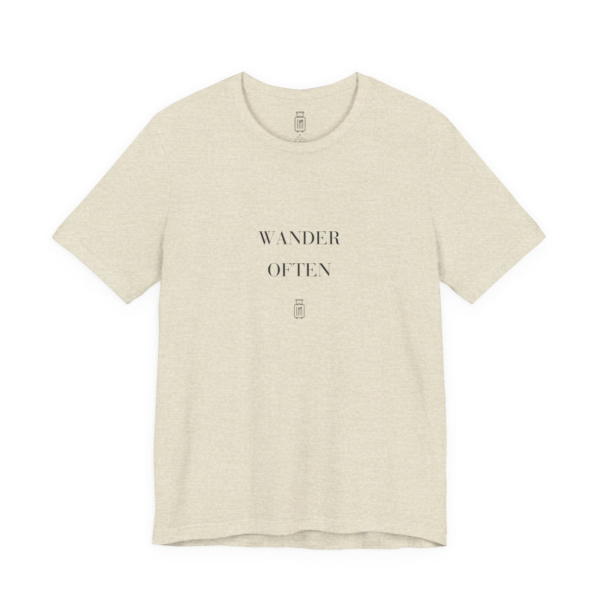 Front view of the Wander Often Bella+Canvas 3001 tee in Heather Prism Natural
