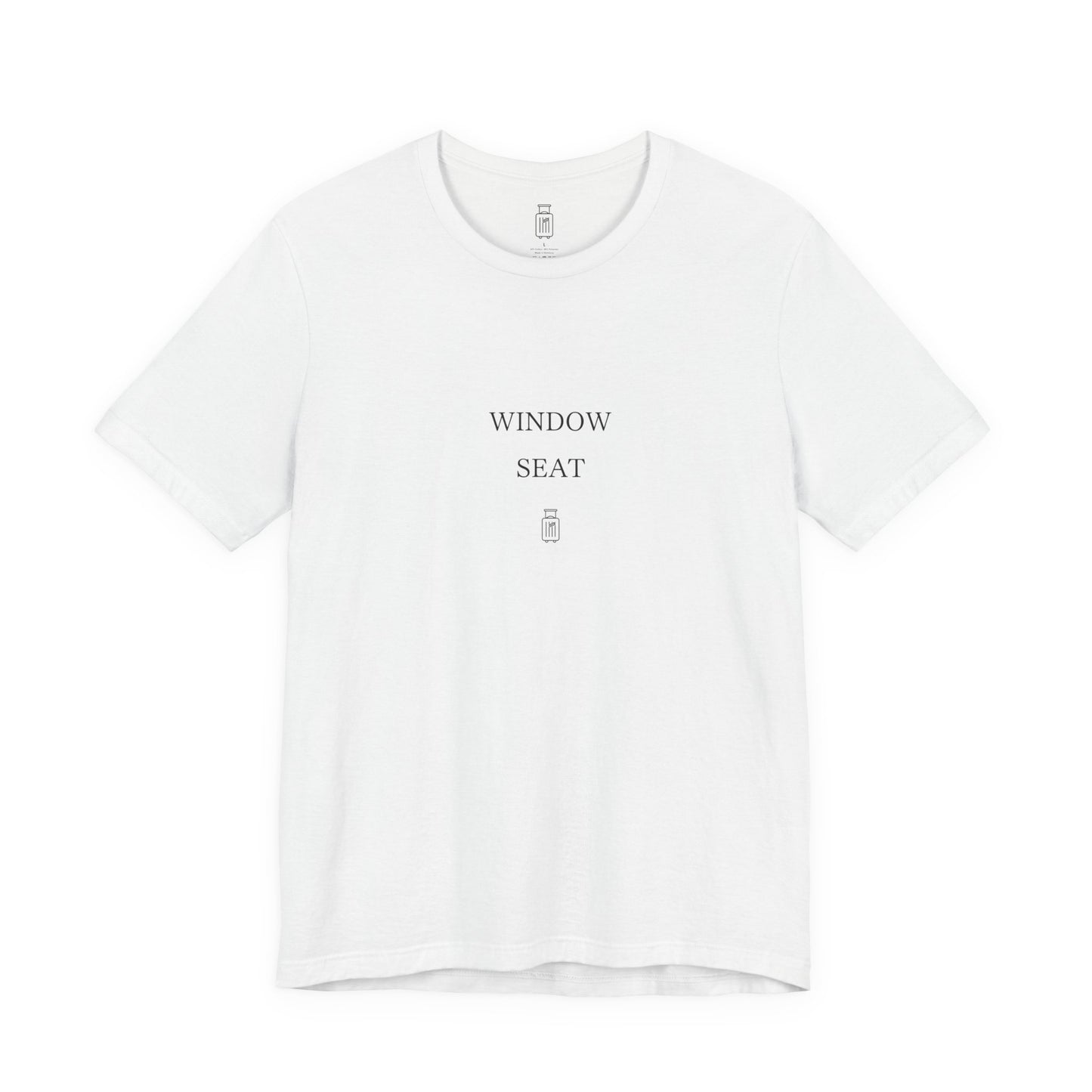 Front view of the Window Seat Bella+Canvas 3001 tee in Solid White Blend