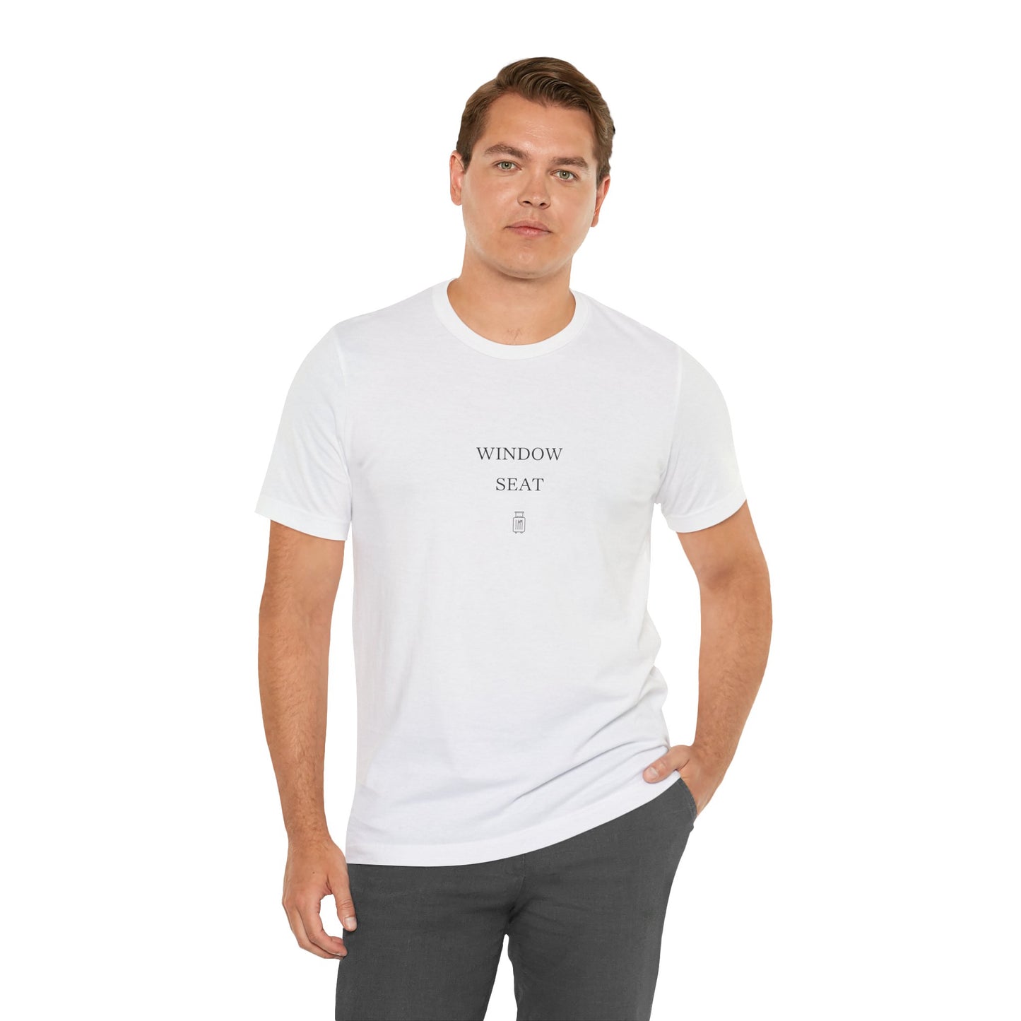 Man wearing the Window Seat Bella+Canvas 3001 unisex travel tee