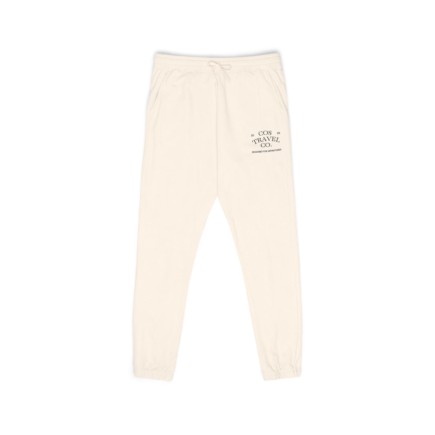 COS Travel Co. ivory sweat pants front view