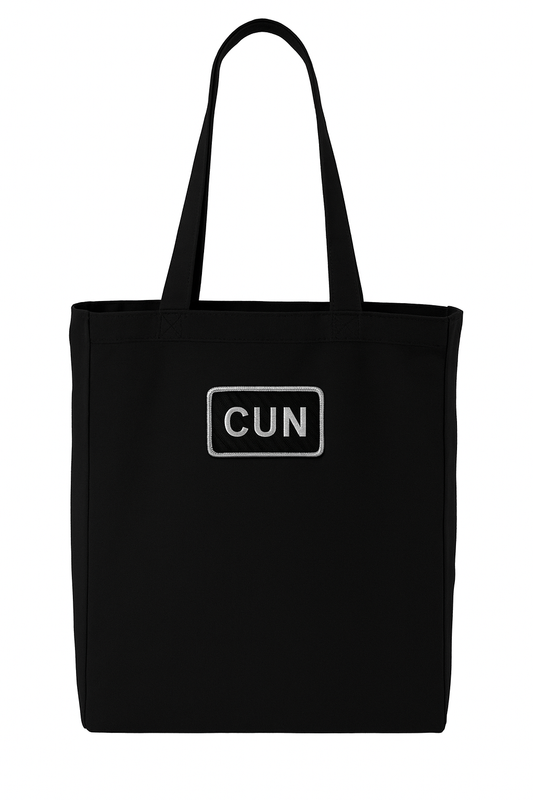 CUN Cancun Canvas tote bag front view showing durable straps and stitching