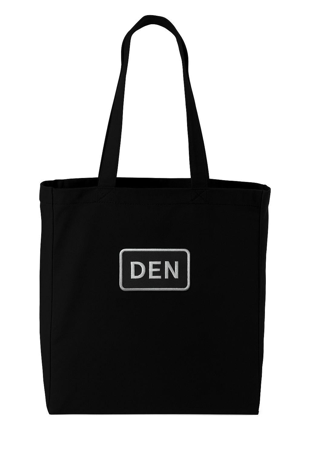 DEN Denver Canvas tote bag  front view showing durable straps and stitching
