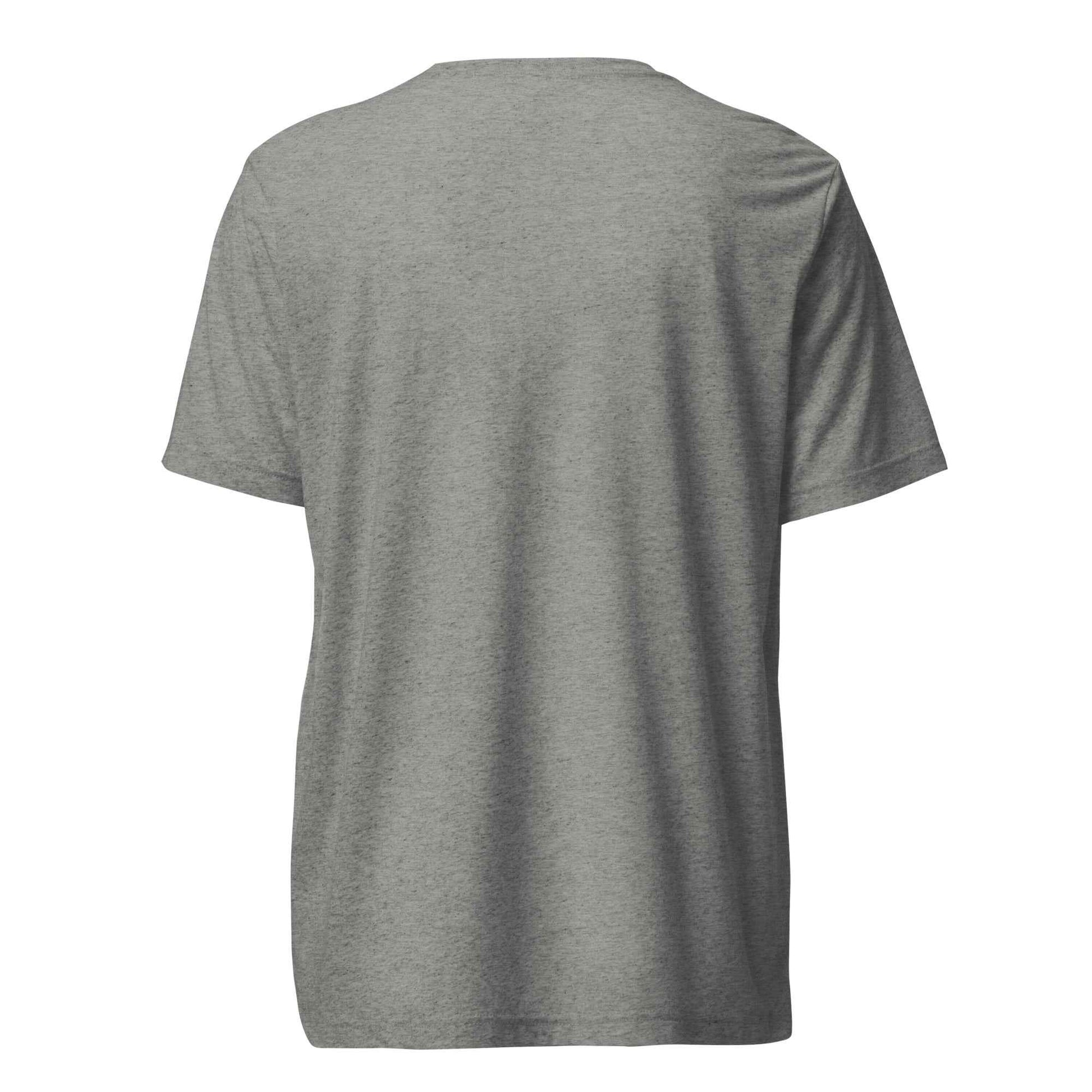 Boarding Soon Athletic Grey triblend travel T-shirt, back view