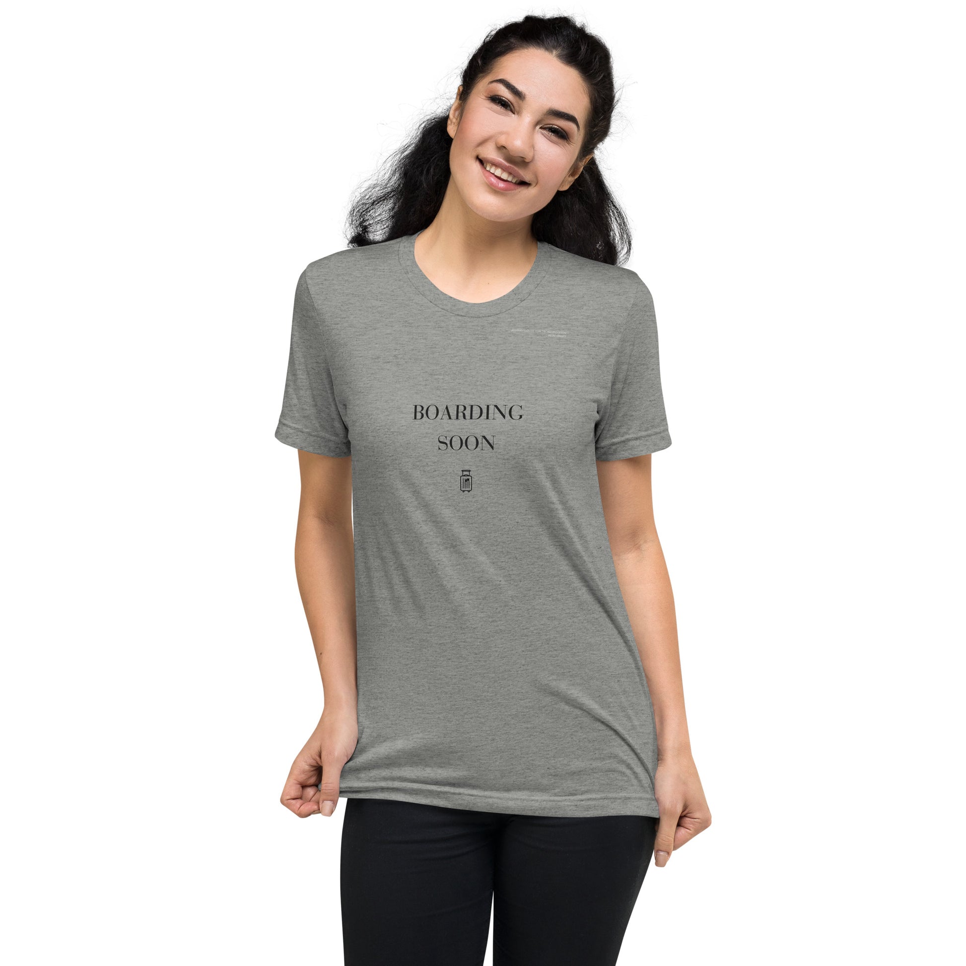 Boarding Soon travel T-shirt, lifestyle front view