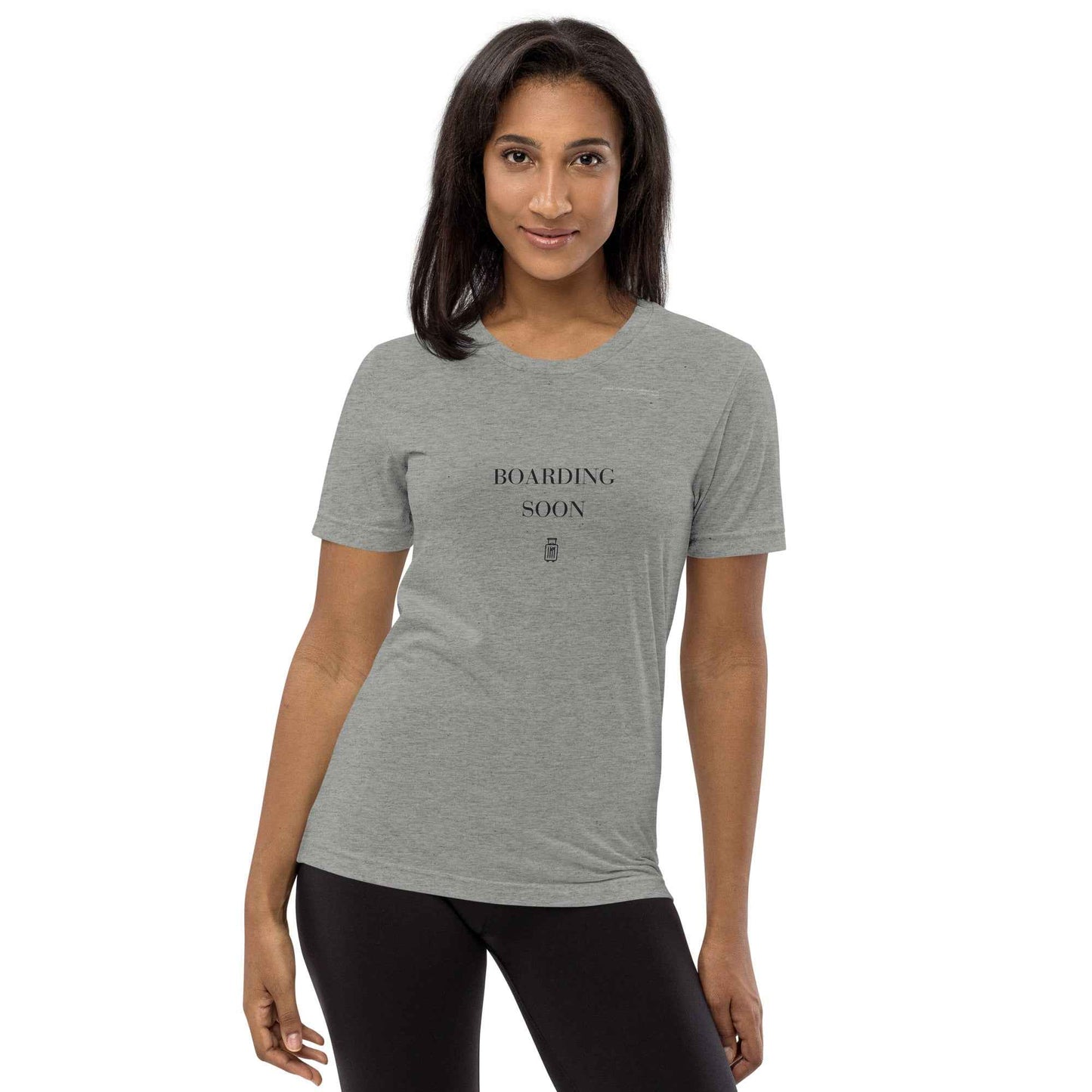 Boarding Soon Athletic Grey triblend T-shirt, alternate front view