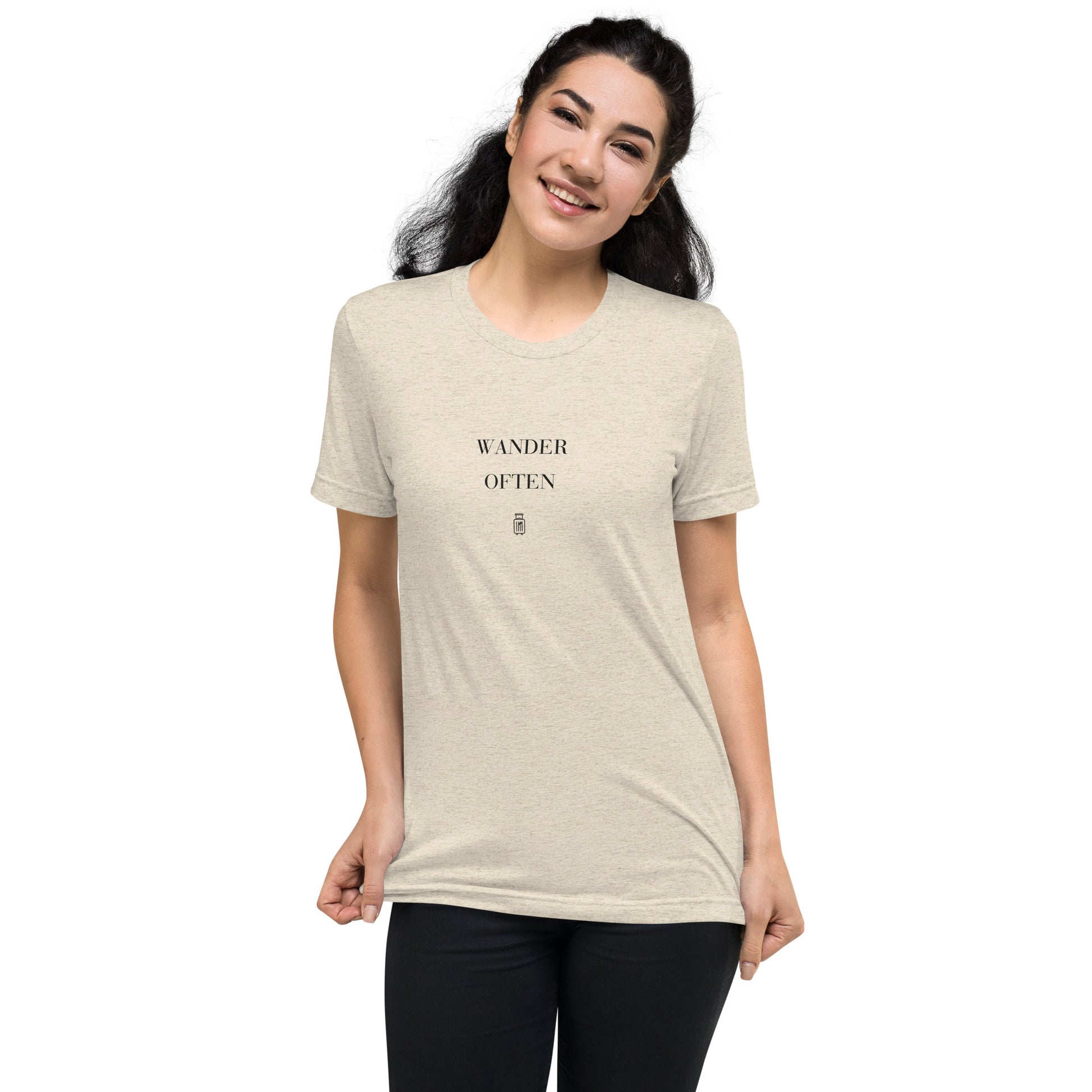 Wander Often travel T-shirt, lifestyle front view