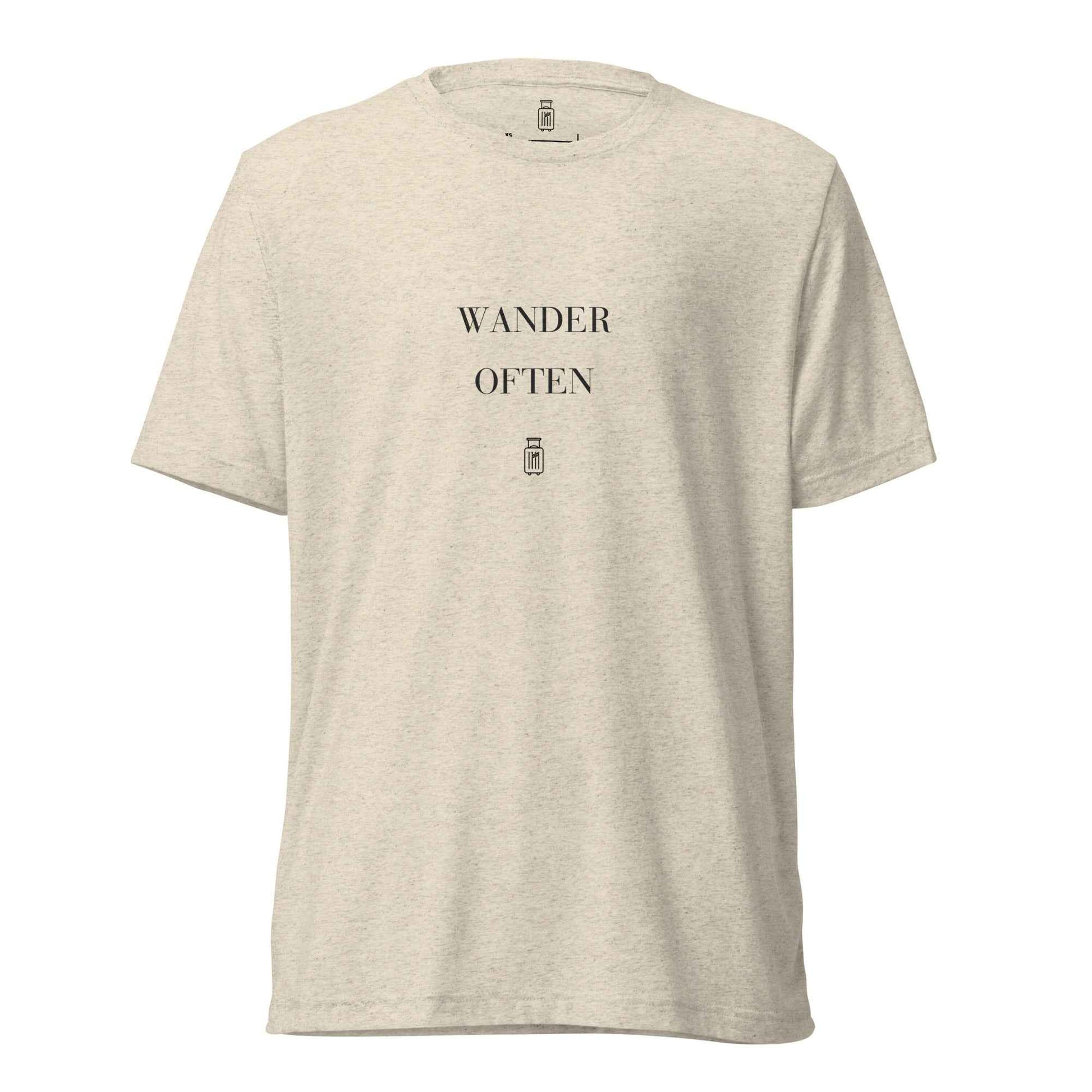 Wander Often oatmeal triblend T-shirt, alternate front view
