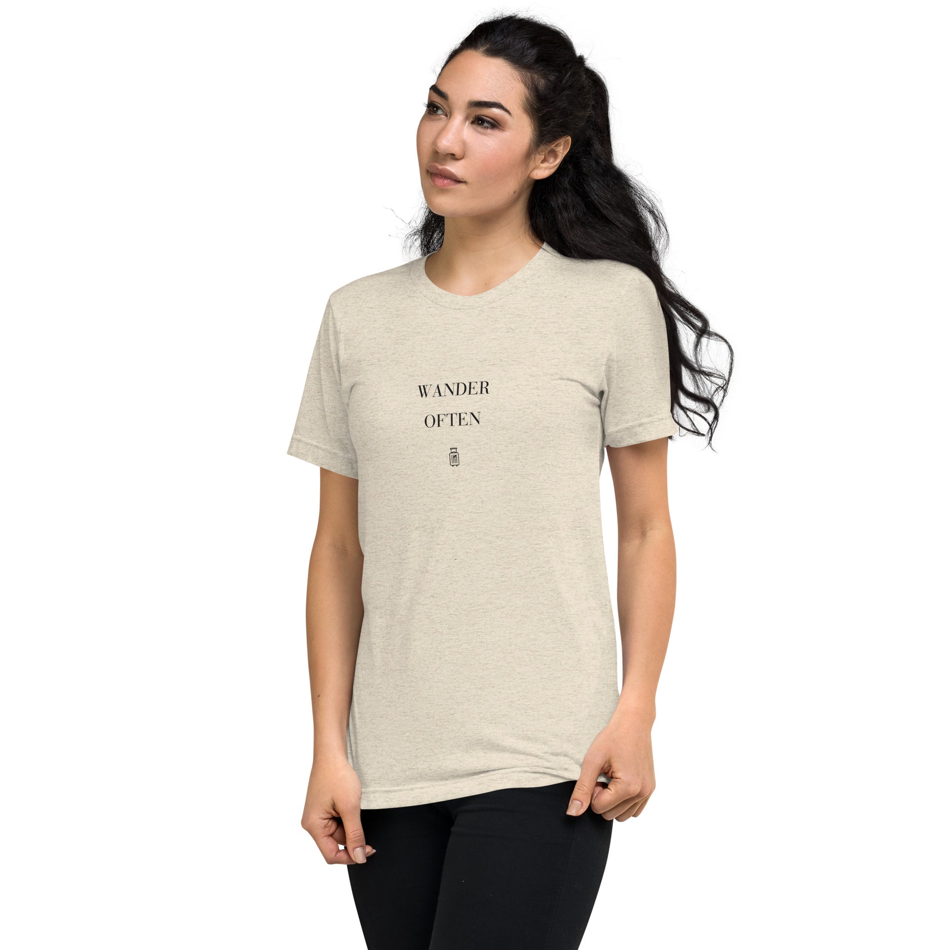 Wander Often travel T-shirt, alternate lifestyle front view