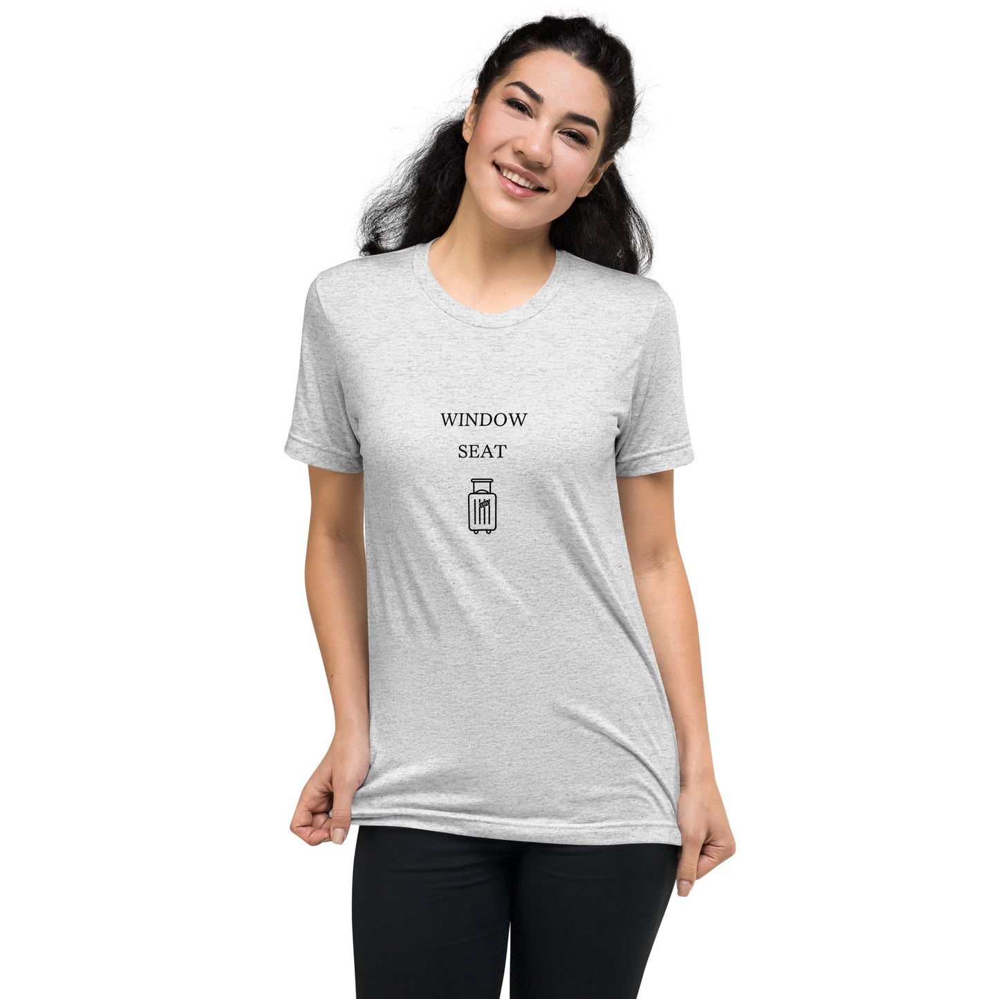 Window Seat White Fleck triblend travel T-shirt, alternate front view