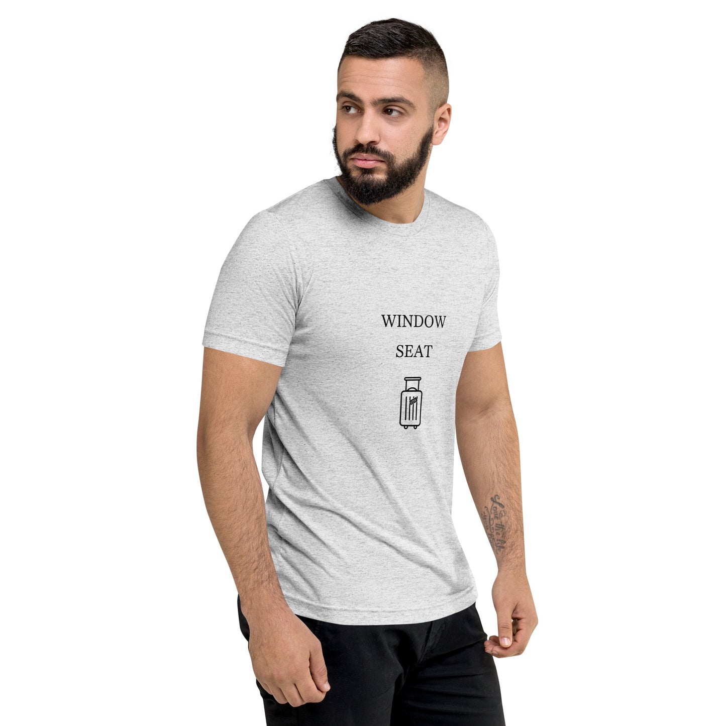 Window Seat travel T-shirt, right-front angled view