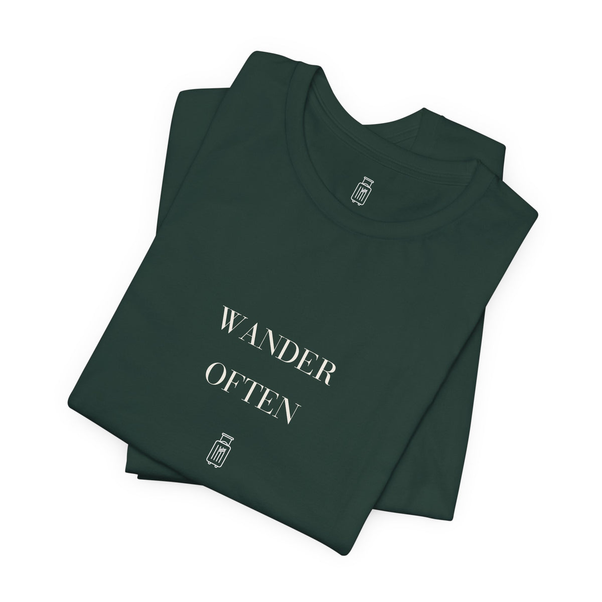 Wander Often tee in Forest, corrected folded view