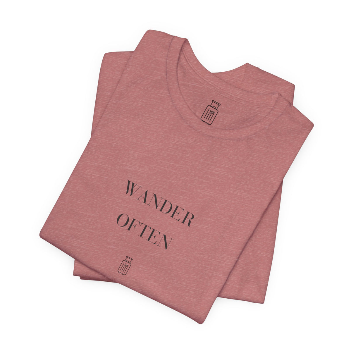 Wander Often tee in Heather Mauve, folded view