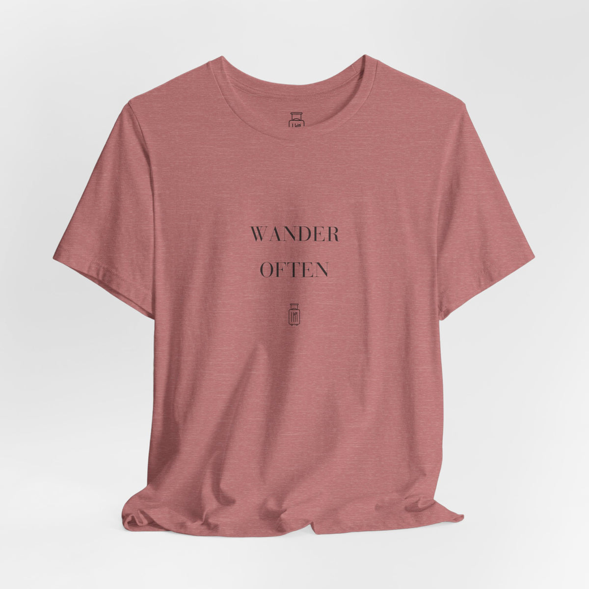 Wander Often tee in Heather Mauve, hanging view