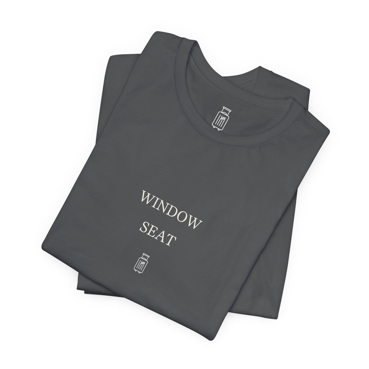 Window Seat travel tee in Asphalt, corrected folded view