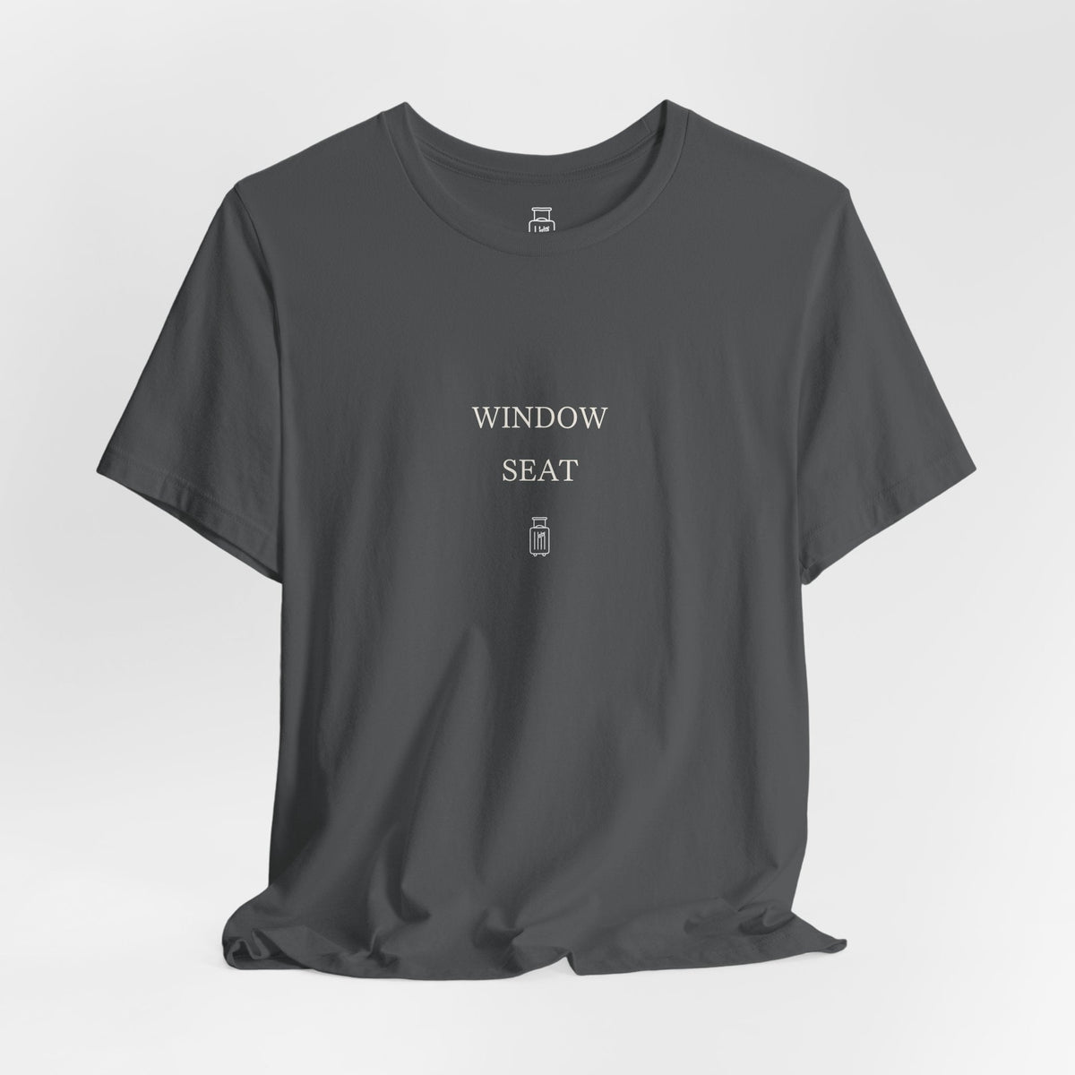Window Seat travel tee in Asphalt, corrected hanging view