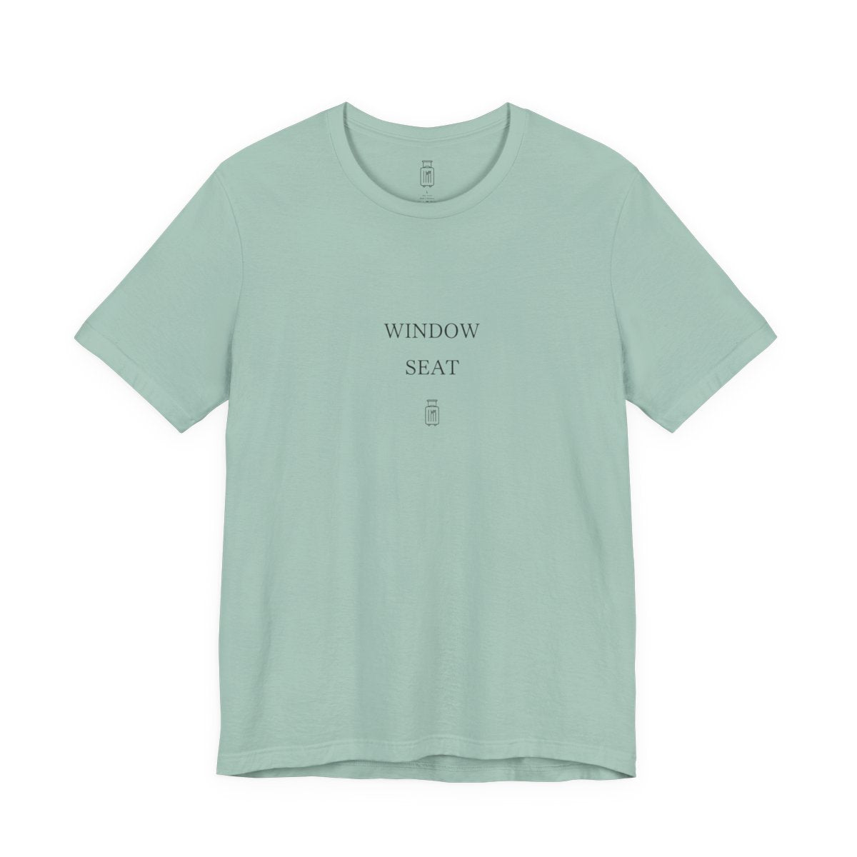Window Seat travel tee in Dusty Blue, front view